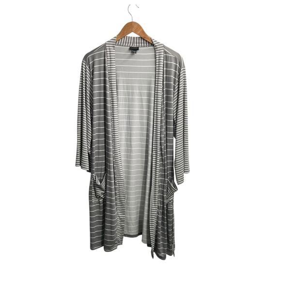 Tahari Lightweight Belted Short Bathrobe Gray/White Pockets Women's XL - Picture 6 of 10